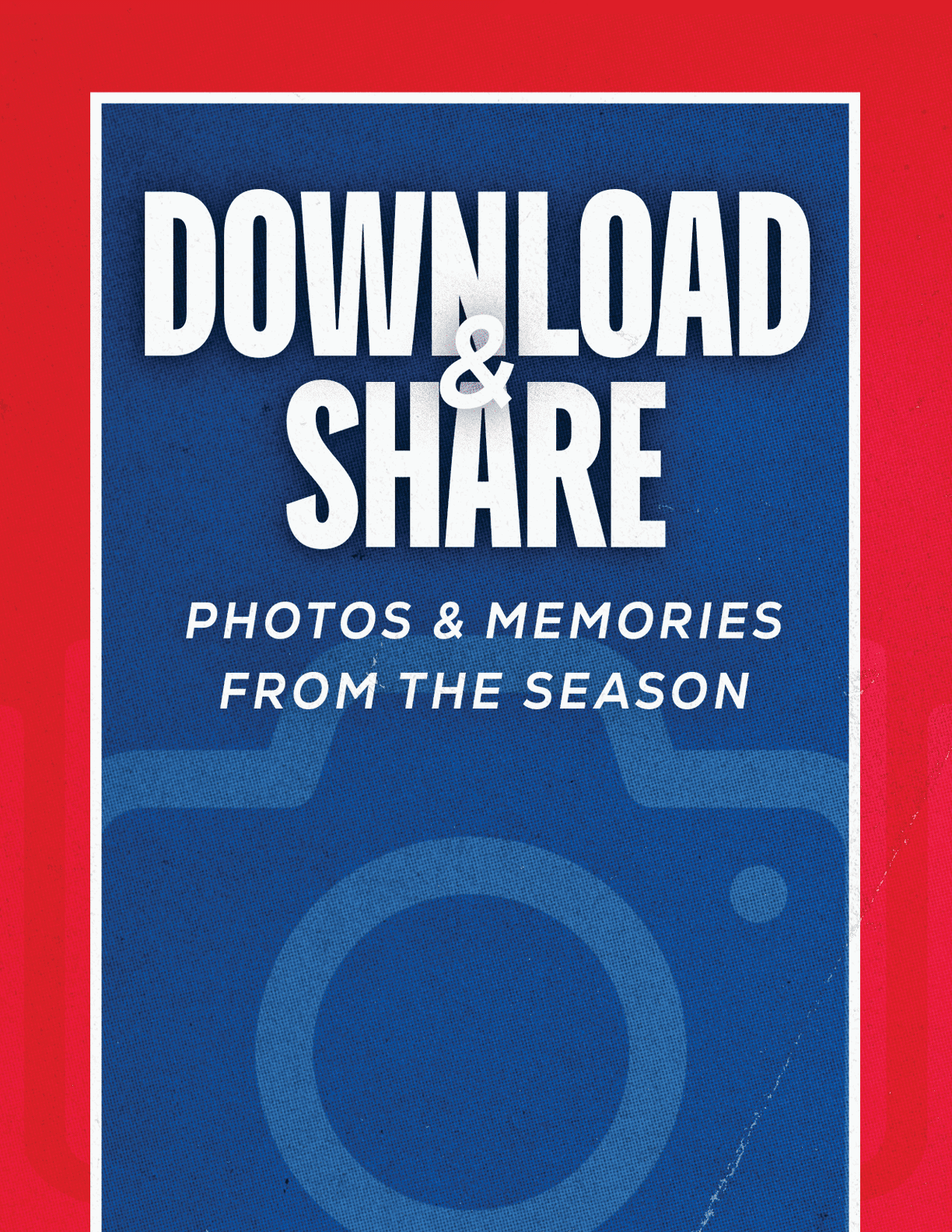 A red and blue poster with a camera on it. Description generated by AI