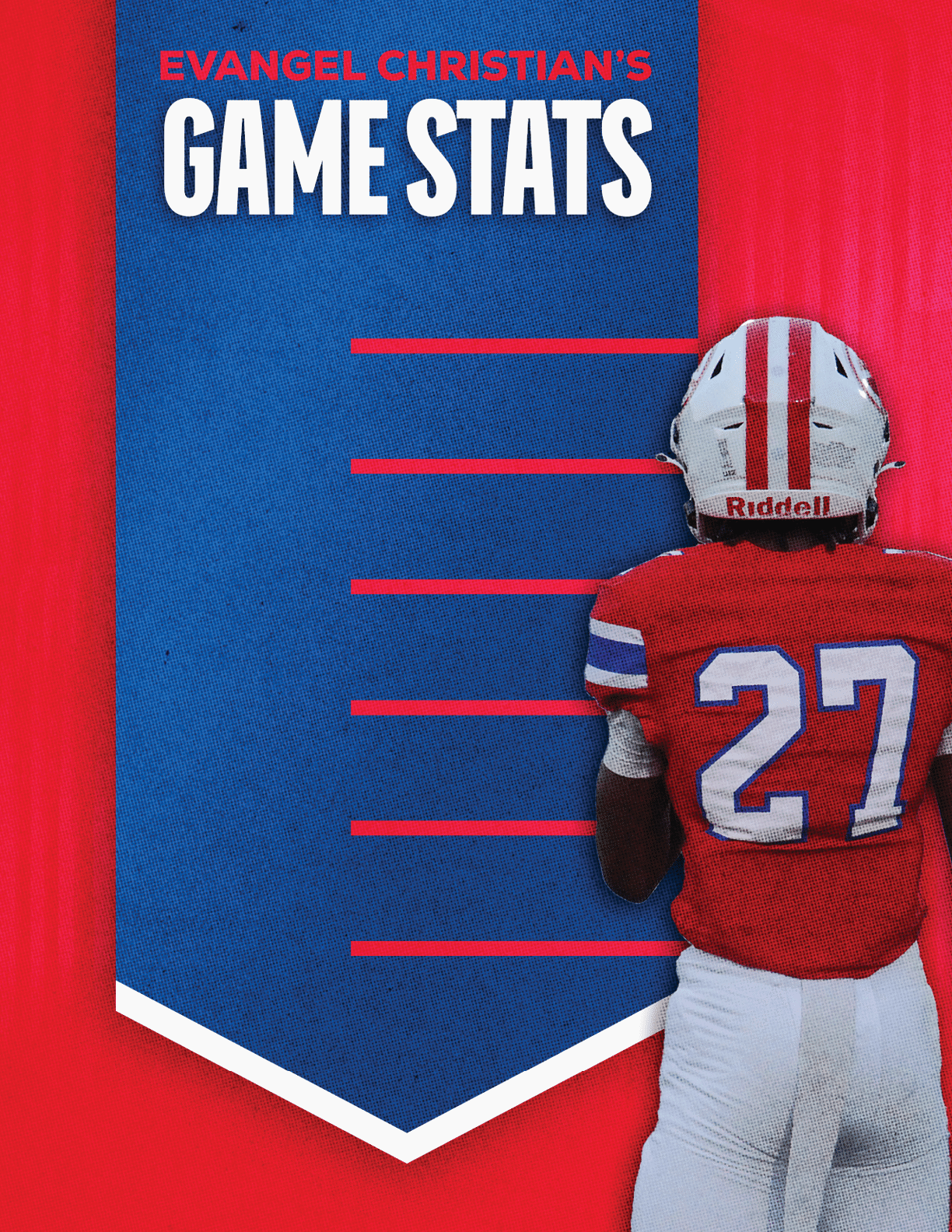 A football player wearing a blue and red jersey. Description generated by AI