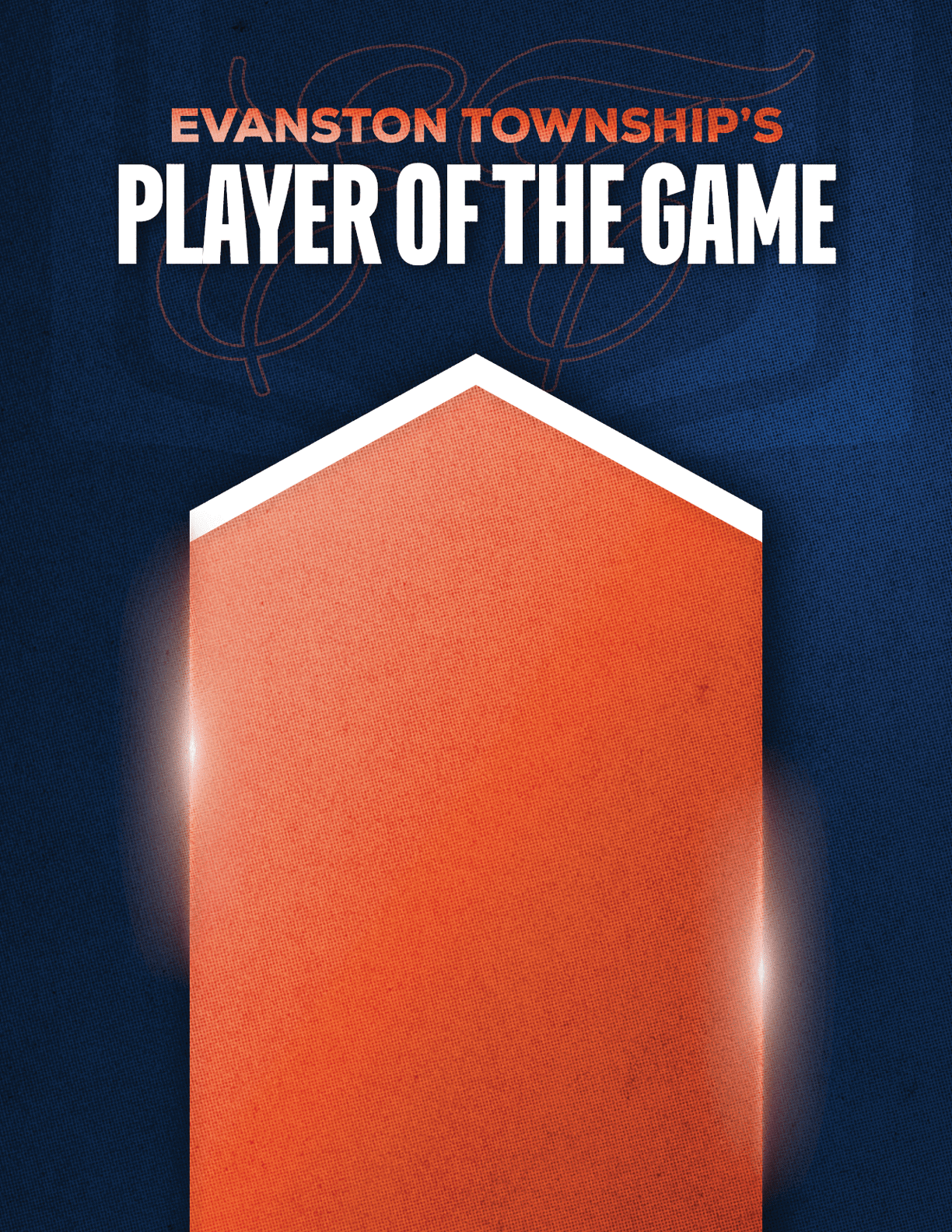 Evanston Township's Player of the Game text is displayed above a stylized home plate graphic on a dark textured background. Description generated by AI