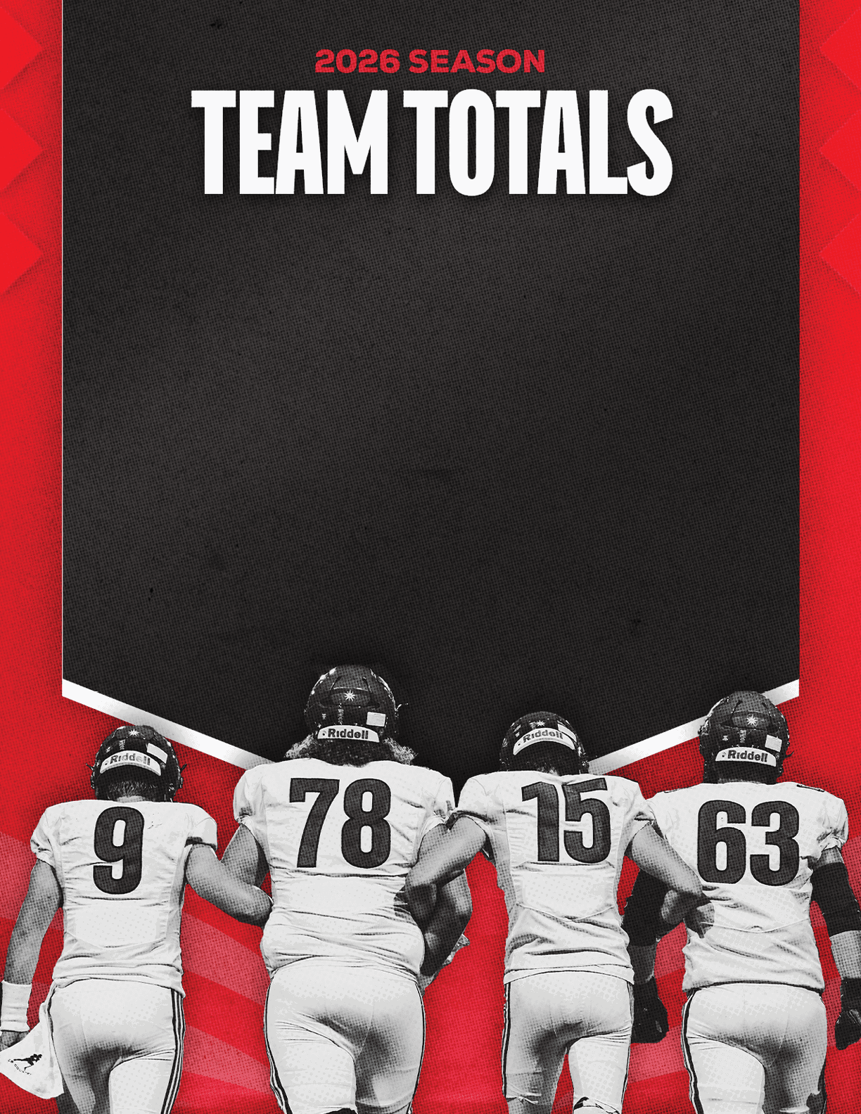 A group of football players standing on a field. Description generated by AI