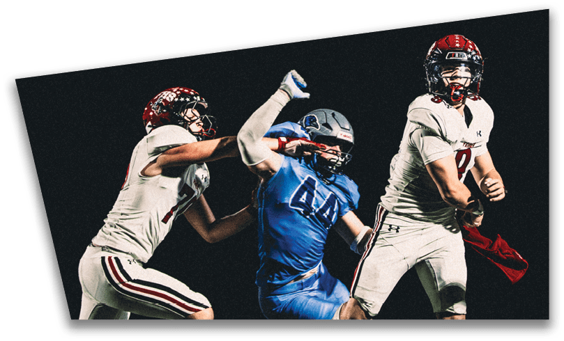 People wearing black American Canyon football uniforms and helmets are standing on a football field at night. Description generated by AI