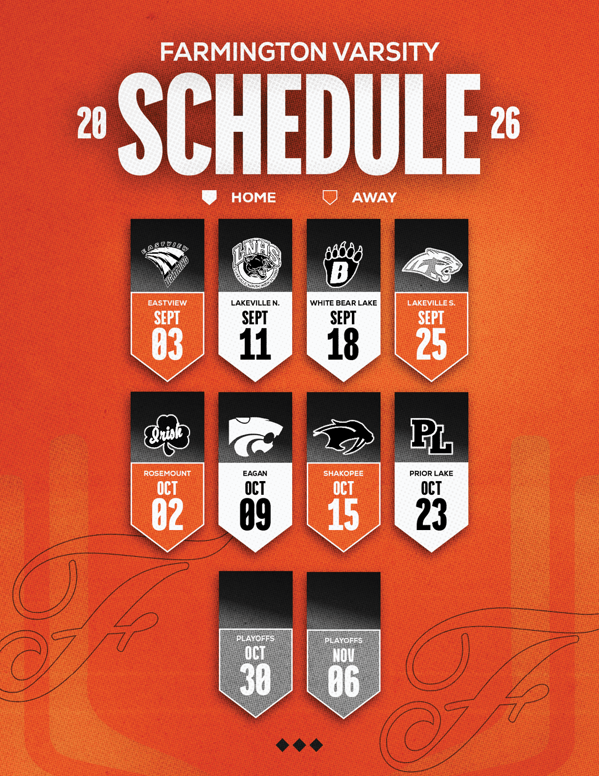 A red and white schedule for Sun Prairie East Football. Description generated by AI
