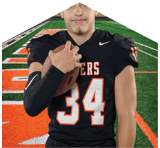 A young man wearing a white jersey with the number 10 on it. Description generated by AI