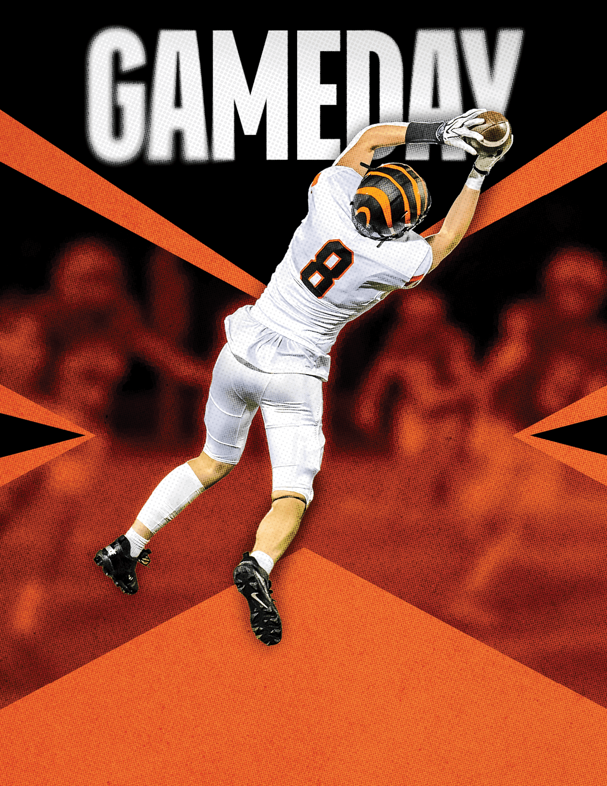 Two football players celebrating a touchdown. Description generated by AI