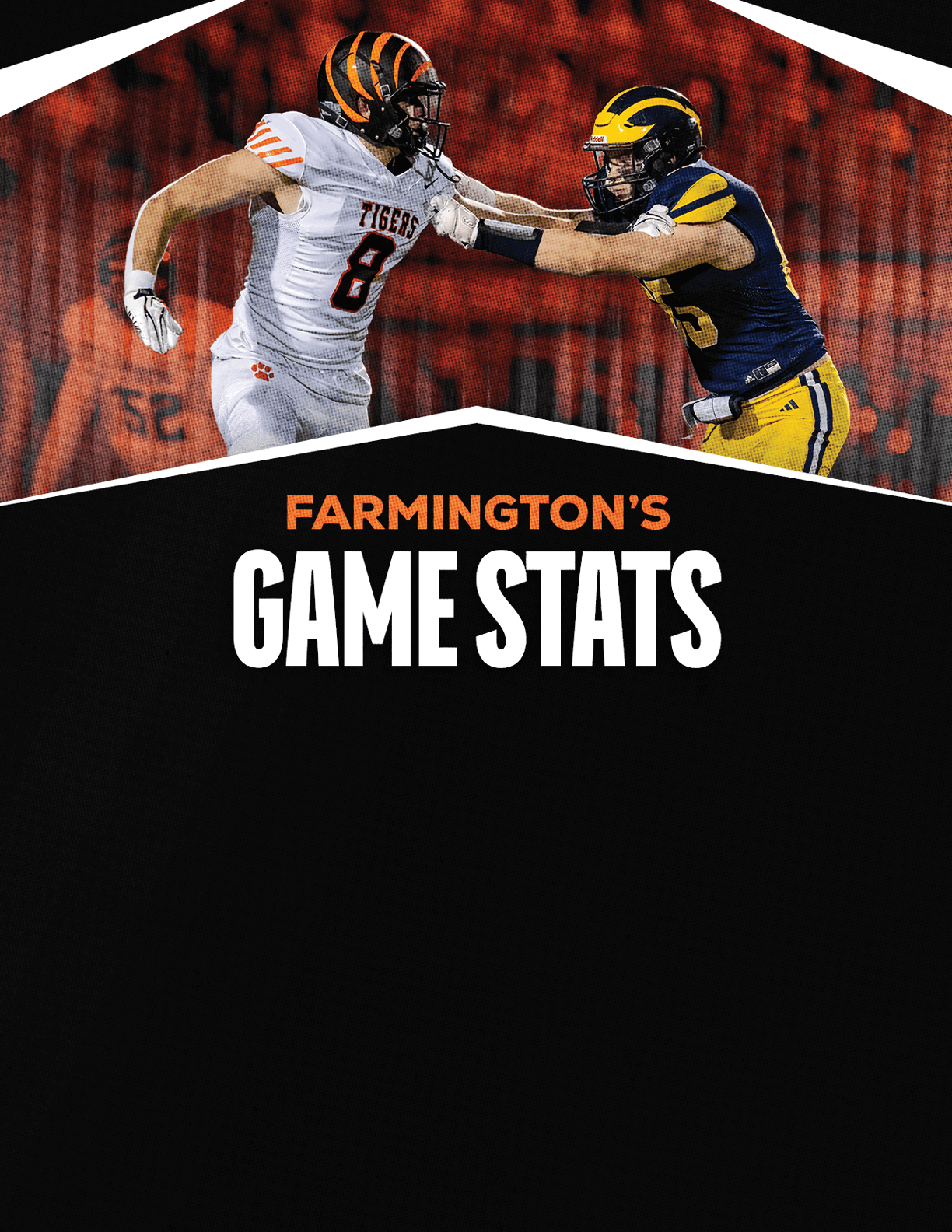 A gold colored sign that says “Mountain Vista's Game Stats". Description generated by AI