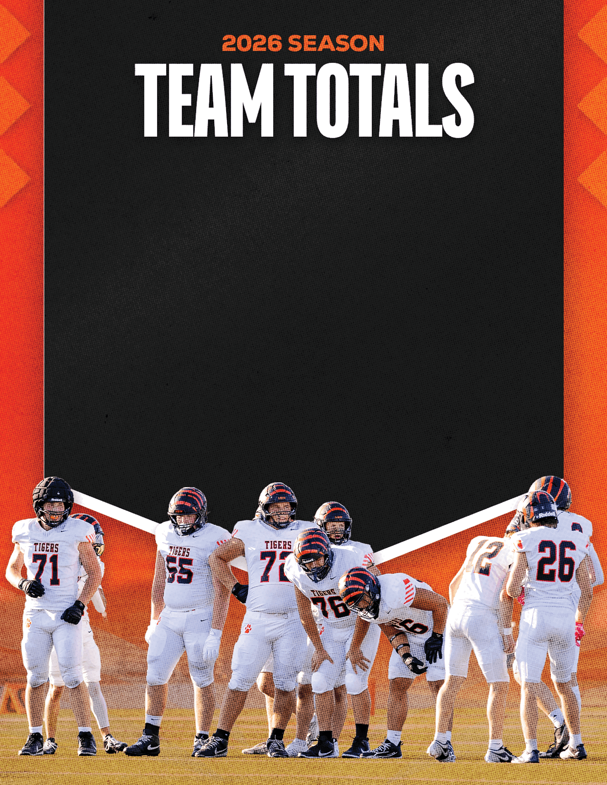 A group of football players standing on the field. Description generated by AI