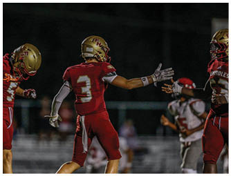 Adults wearing football uniforms with “Seminoles" on their jerseys are actively playing on a field, with one person running while holding a football and others in motion around them. Description generated by AI