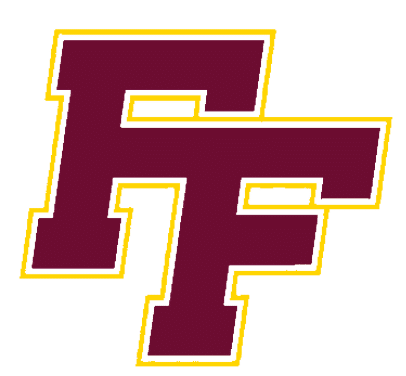 Two large maroon letters “F" overlapping with a thin gold outline around each letter. Description generated by AI