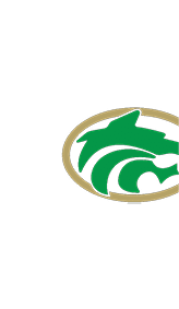 A stylized green wolf head inside a gold oval outline on a black background. Description generated by AI