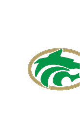 A stylized green wolf head inside a gold oval outline on a black background. Description generated by AI