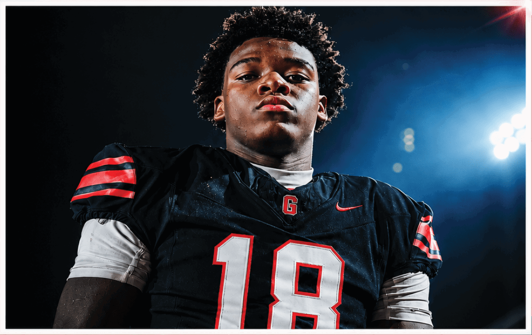 A person wearing a black sports jersey with the number 18 stands above a red background with white text expressing a heartfelt message about growth, faith, and family support. Description generated by AI