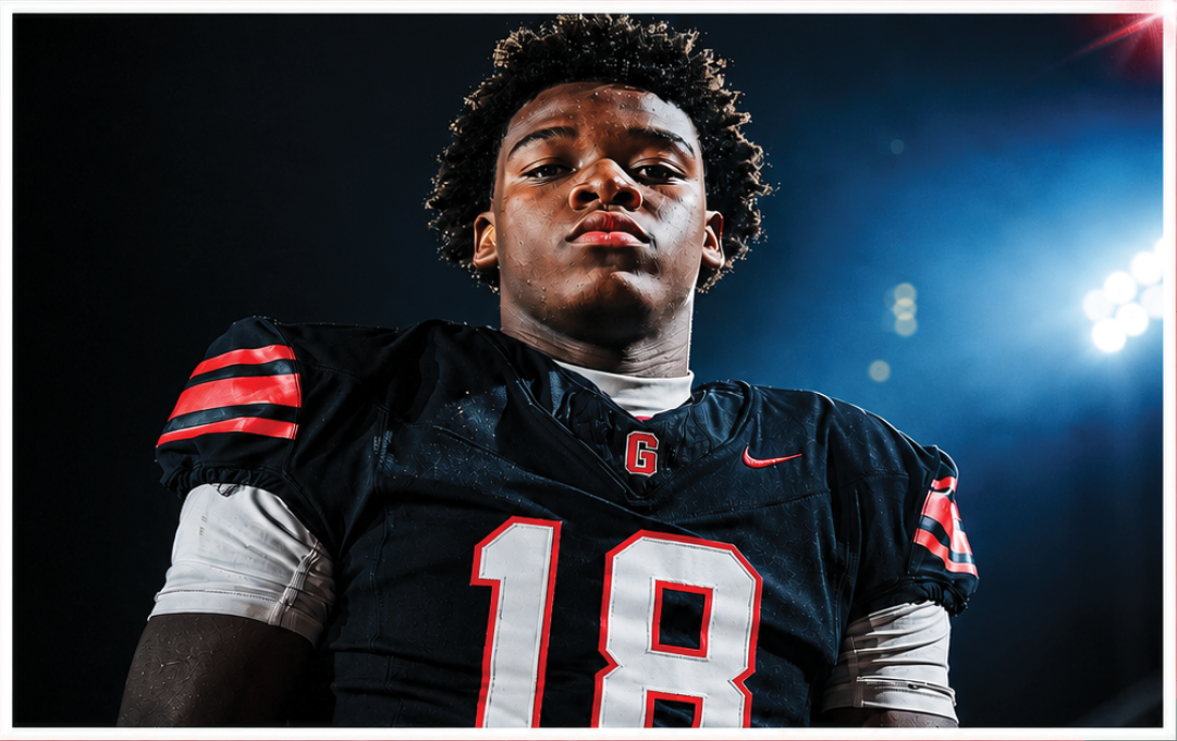 A person wearing a black sports jersey with the number 18 stands above a red background with white text expressing a heartfelt message about growth, faith, and family support. Description generated by AI