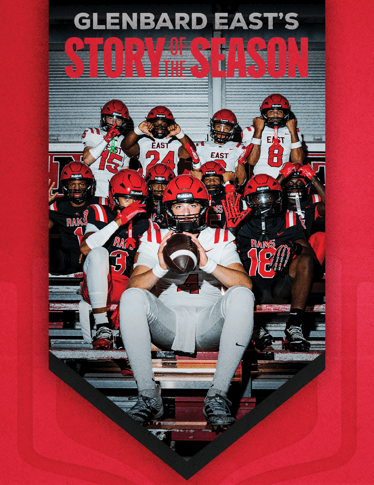A group of football players huddled together. Description generated by AI
