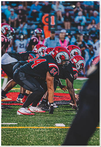 A group of football players celebrating a touchdown. Description generated by AI