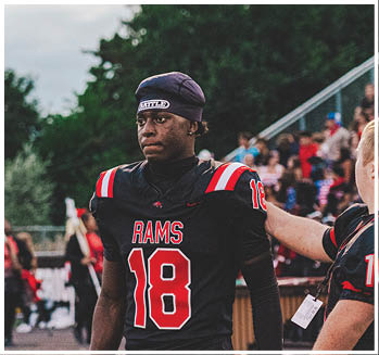 A group of football players celebrating a touchdown. Description generated by AI