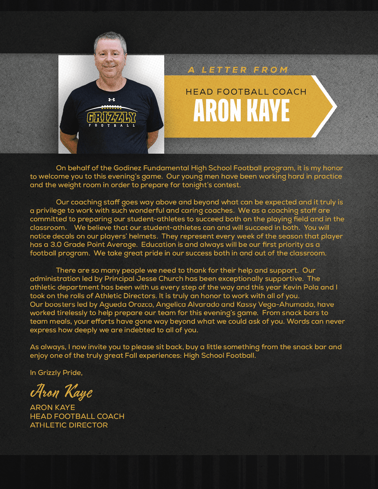 A letter from a football coach. Description generated by AI
