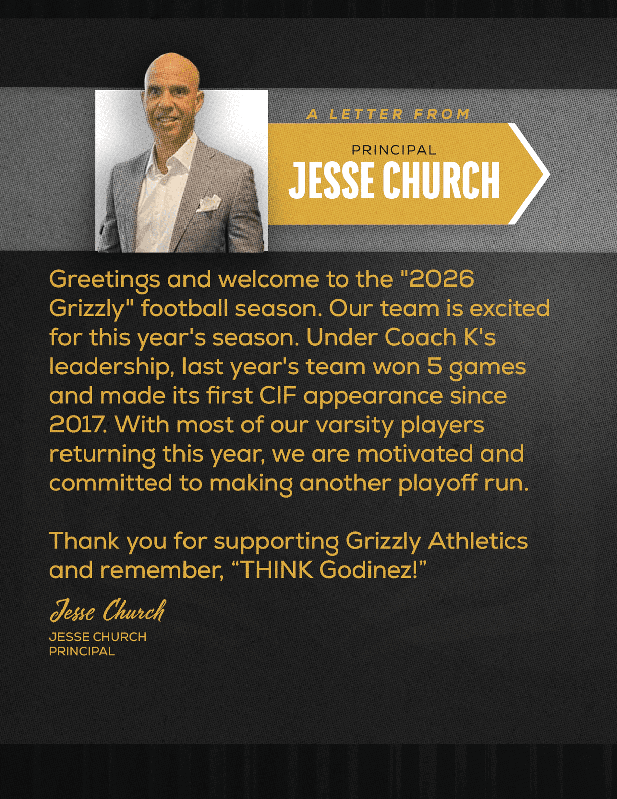 A letter from a football coach. Description generated by AI