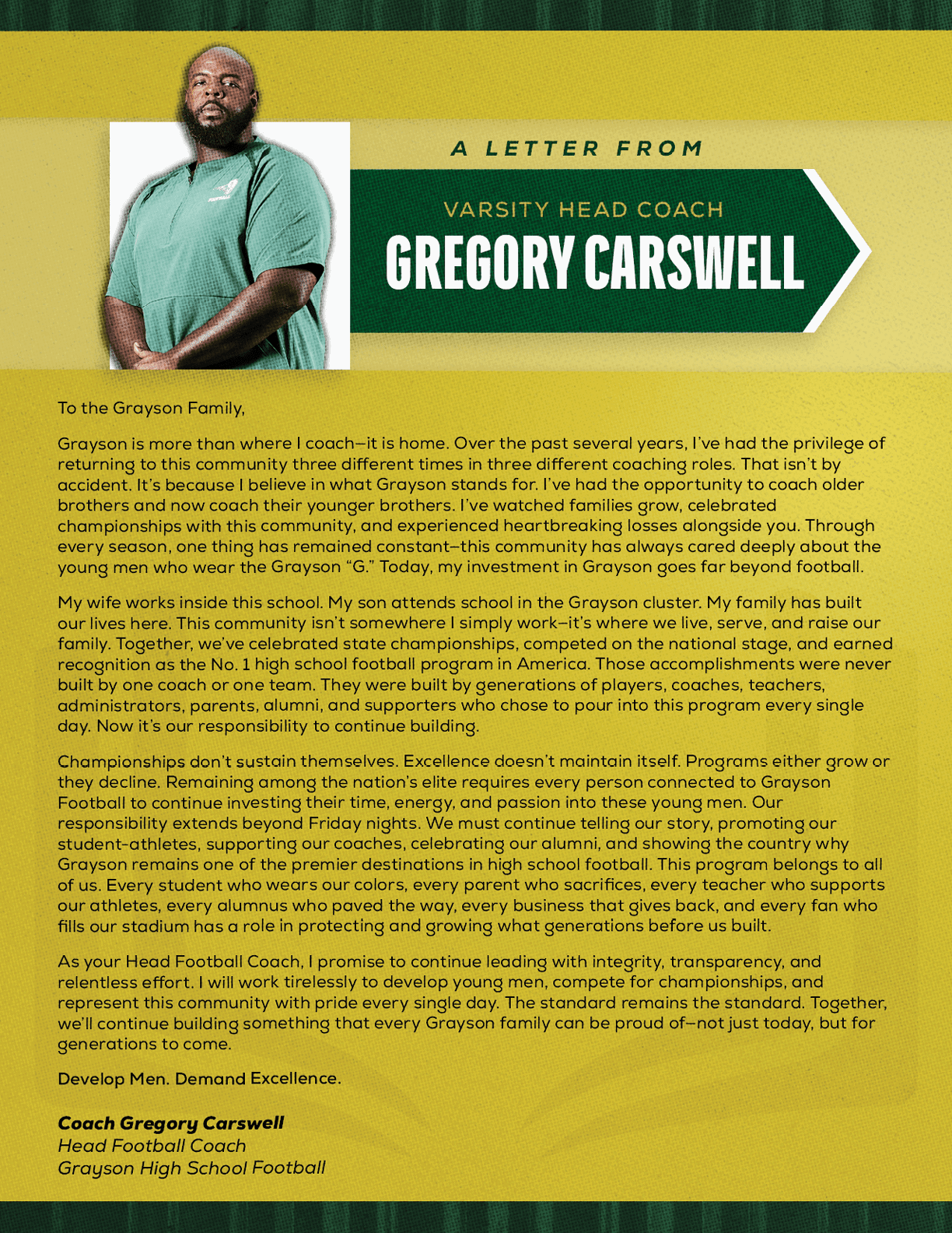 A letter from a football coach. Description generated by AI
