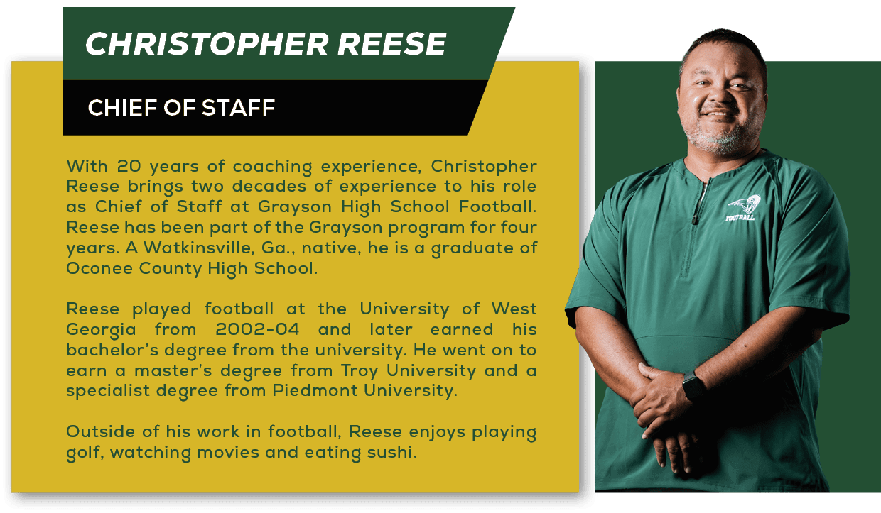 With 20 years of coaching experience, Christopher Reese brings two decades of experience to his role as Chief of Staf...