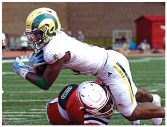 A group of football players on a field. Description generated by AI