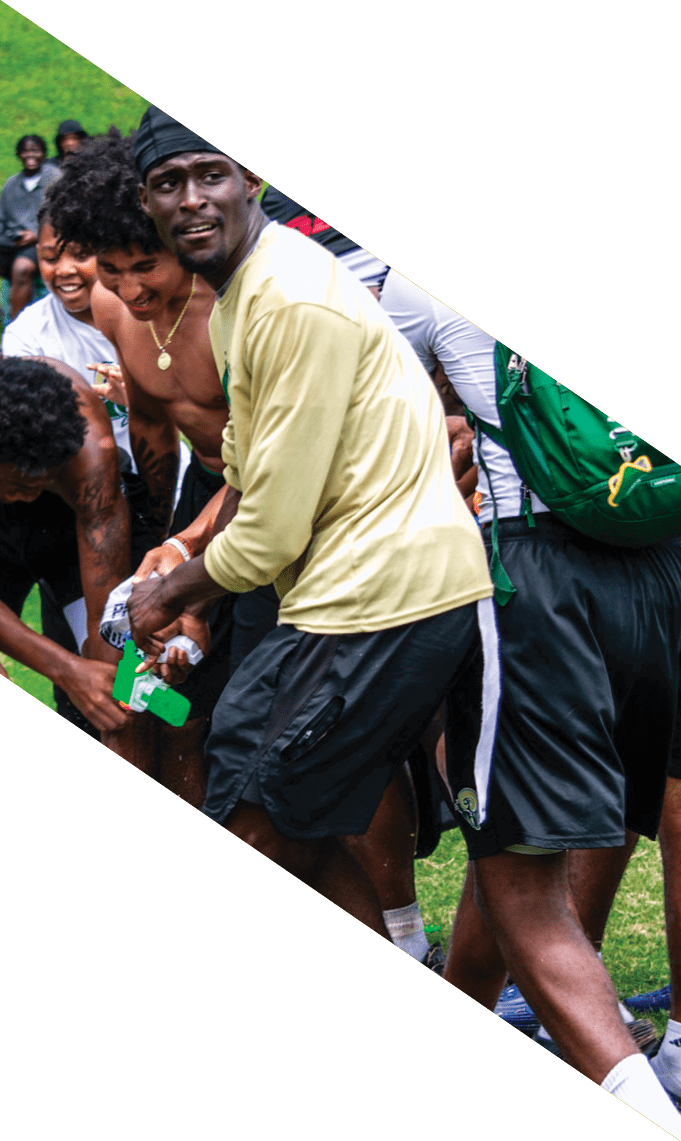 A group of football players pose for a picture. AI generated content