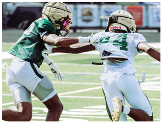 A group of football players on a field. Description generated by AI