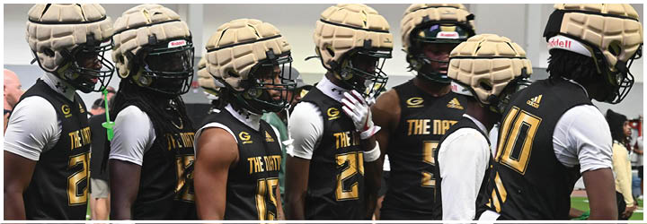 A group of football players on a field. Description generated by AI