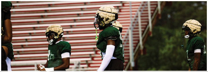 A group of football players on a field. Description generated by AI