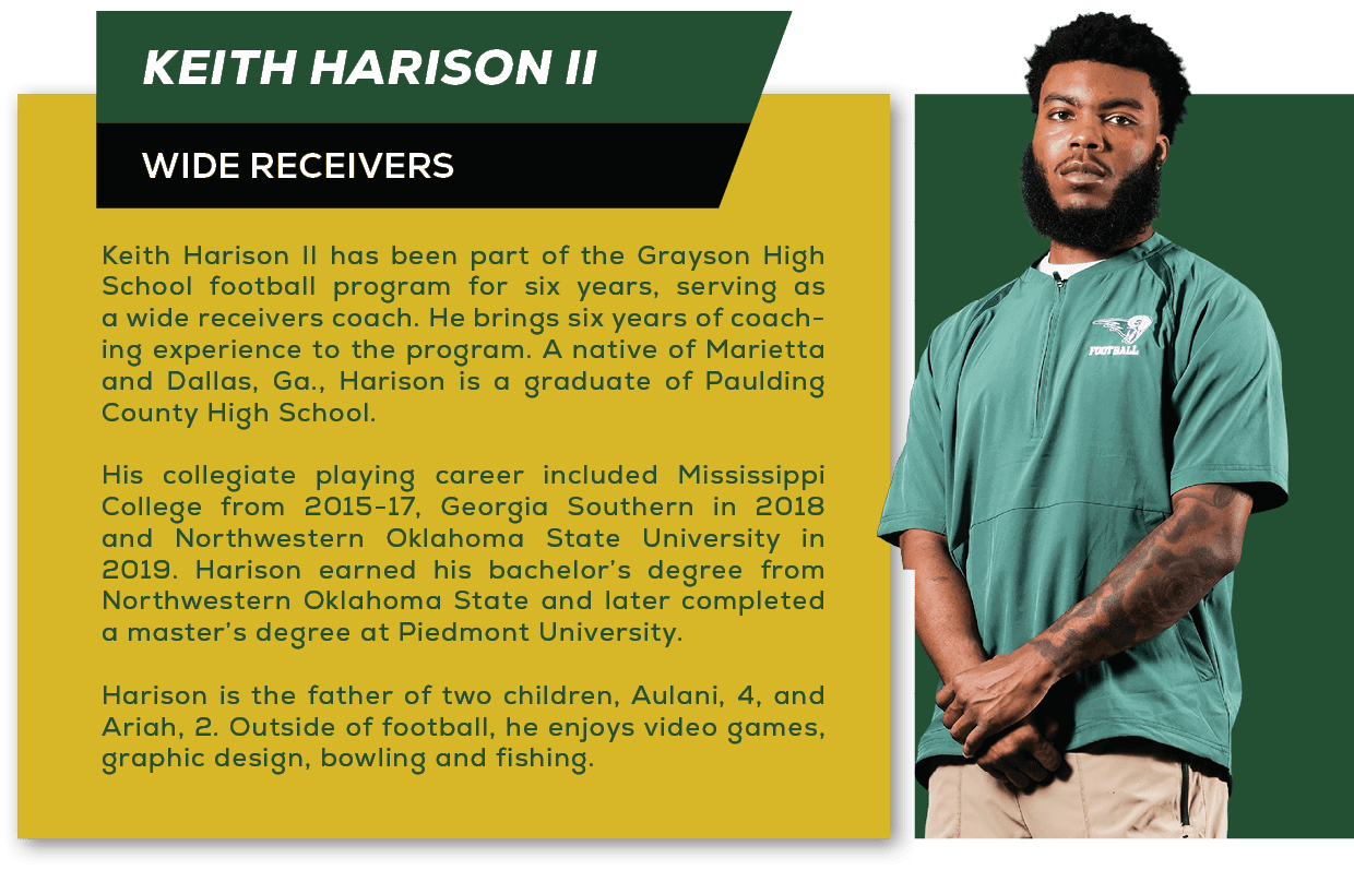  Keith Harison II,Keith Harison II has been part of the Grayson High School football program for six years, serving a...