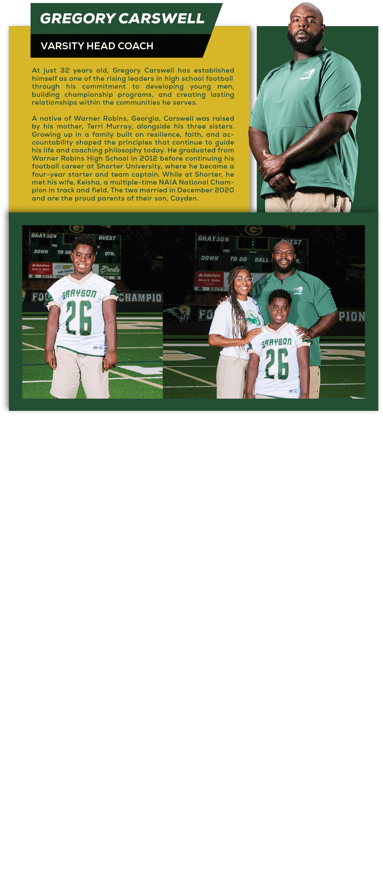 Carswell began his coaching career at Fort Valley State University as Defensive Line Coach, helping lead the Wildcats...