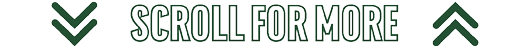 Dark green double downward arrows flank the phrase “SCROLL FOR MORE" written in bold outlined uppercase letters. Description generated by AI