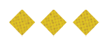 Three yellow diamond-shaped objects with a textured pattern are evenly spaced on a white background. Description generated by AI