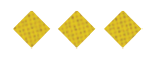Three yellow diamond-shaped objects with a grid pattern are evenly spaced on a white background. Description generated by AI
