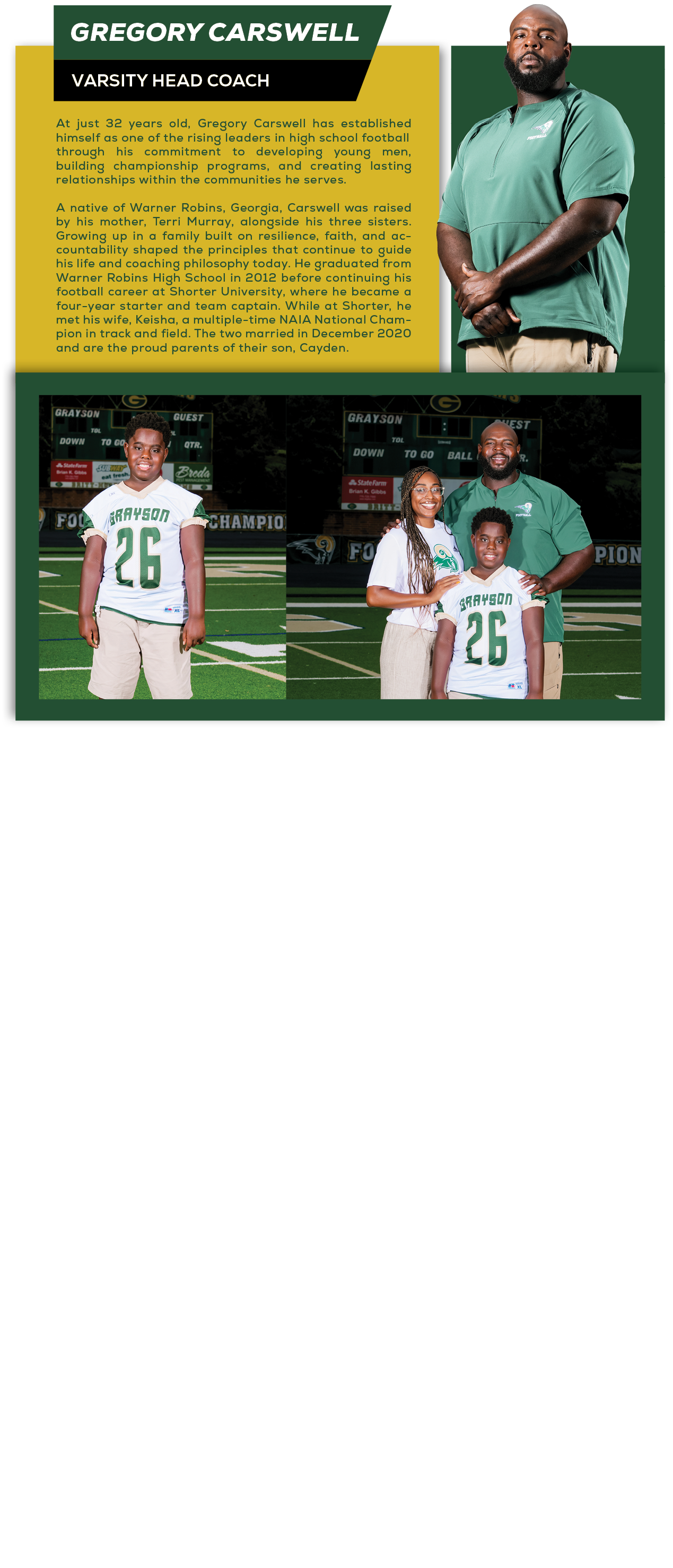 Carswell began his coaching career at Fort Valley State University as Defensive Line Coach, helping lead the Wildcats...