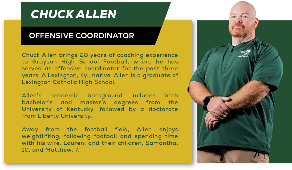 Chuck Allen brings 28 years of coaching experience to Grayson High School Football, where he has served as offensive ...