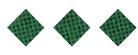 Three green diamond shapes with a textured pattern are evenly spaced on a white background. Description generated by AI