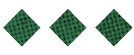 Three green diamond shapes with a black grid pattern are evenly spaced on a white background. Description generated by AI