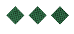 Three green diamond shapes with a black grid pattern are evenly spaced on a white background. Description generated by AI