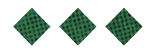 Three green diamond shapes with a grid pattern are evenly spaced on a white background. Description generated by AI