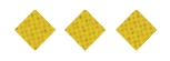 Three yellow diamond-shaped waffle pieces are arranged in a horizontal row on a white background. Description generated by AI