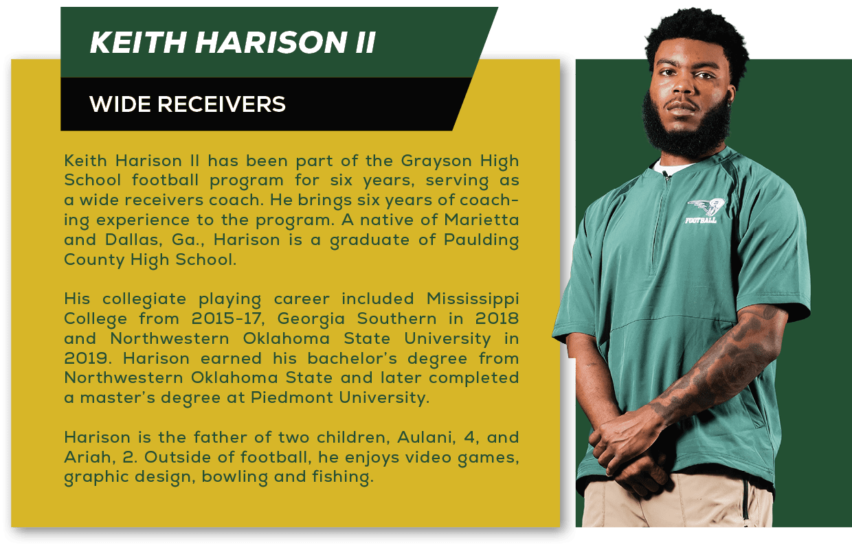  Keith Harison II,Keith Harison II has been part of the Grayson High School football program for six years, serving a...