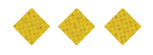 Three yellow diamond-shaped waffle pieces are arranged in a horizontal row on a white background. Description generated by AI