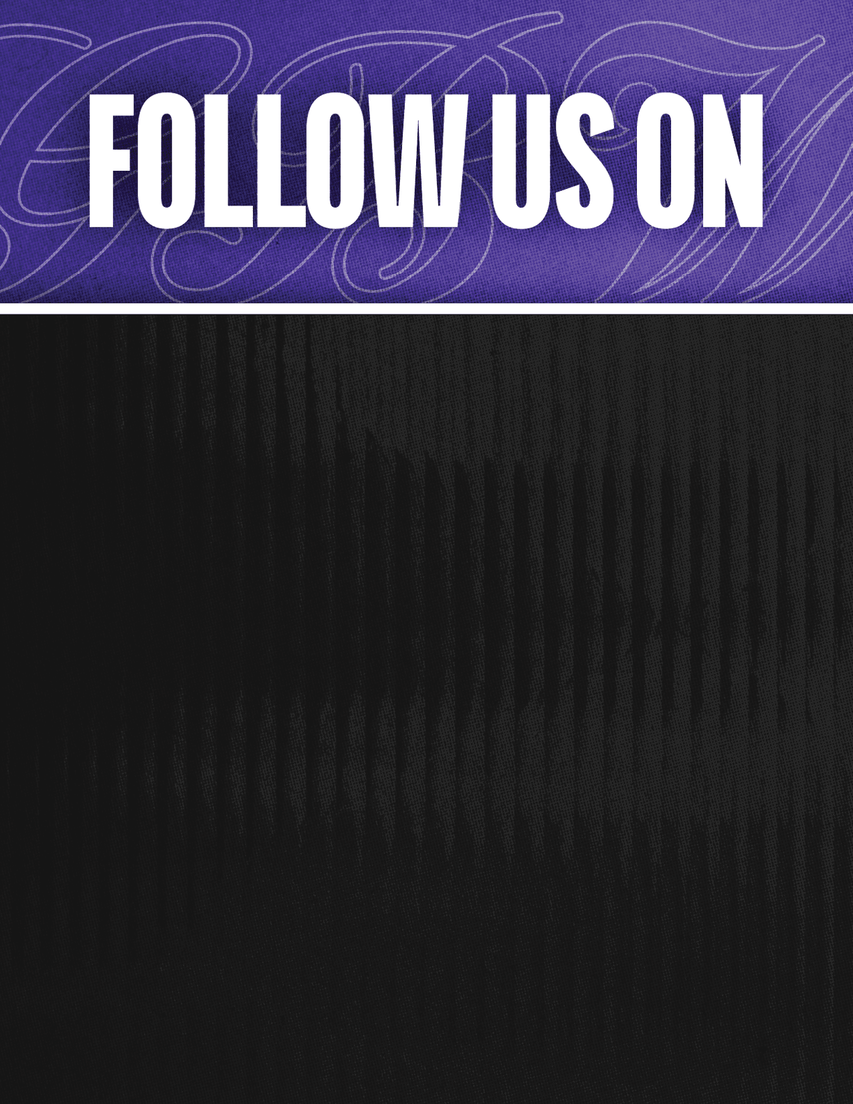 A black and red sign that says Follow Us On. Description generated by AI