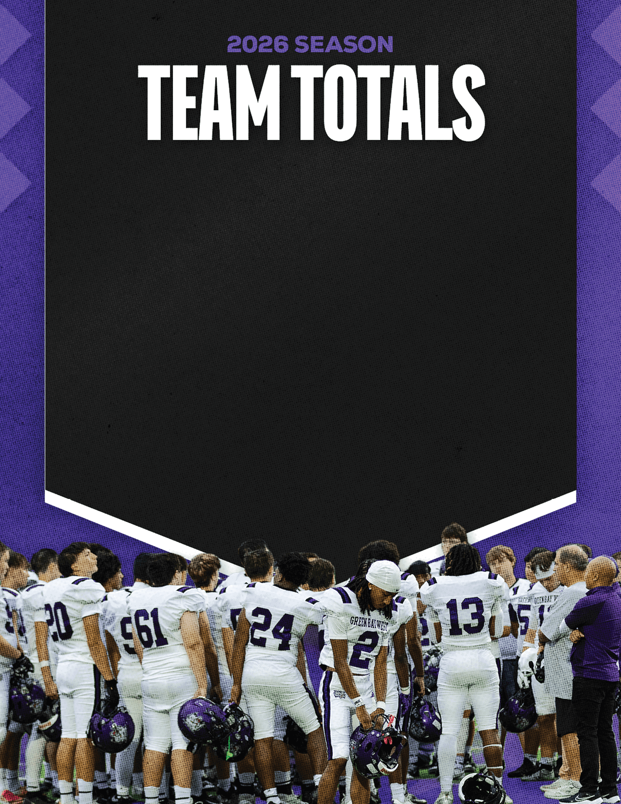 A group of football players standing on the field. Description generated by AI