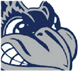 A stylized graphic of a dark blue and white fish head on a green oval background. Description generated by AI