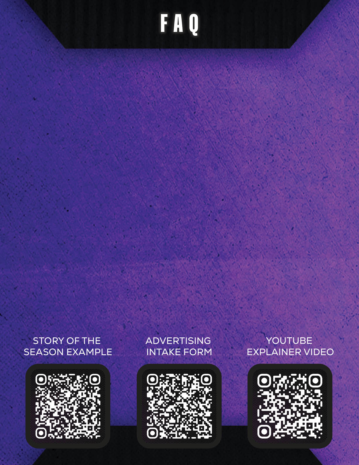 A purple background with three QR codes. Description generated by AI