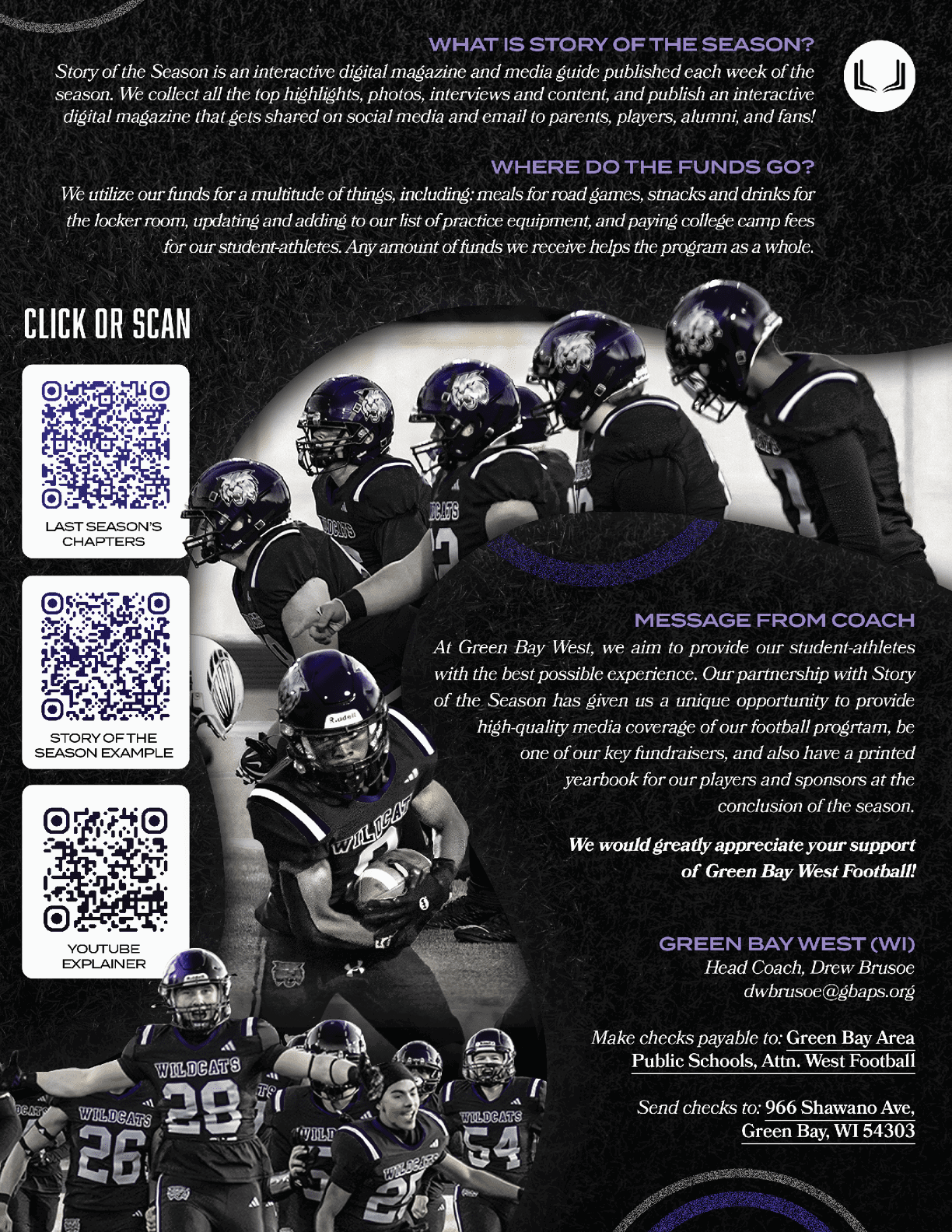 A football player in a black and purple uniform. Description generated by AI