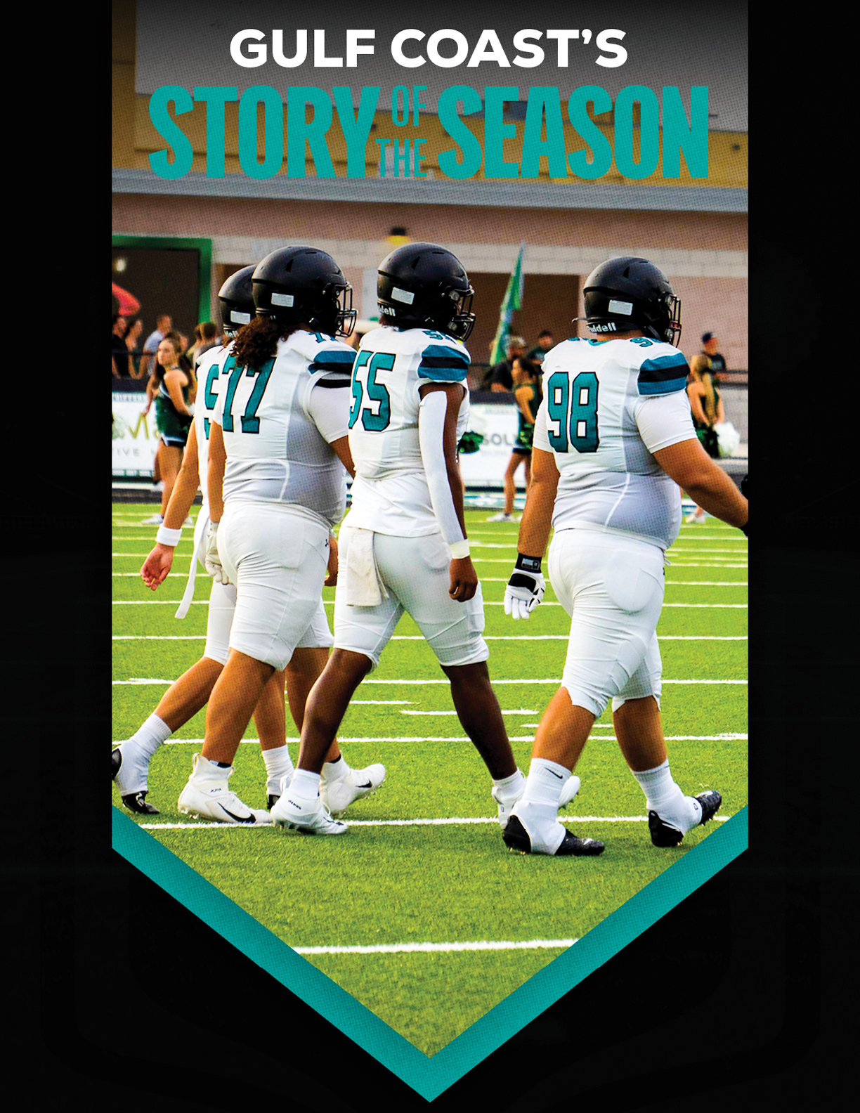 A football team walking on the field. Description generated by AI