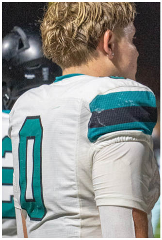 A football player wearing a white jersey with the number 20 on it. Description generated by AI