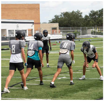 A group of football players on a field. Description generated by AI